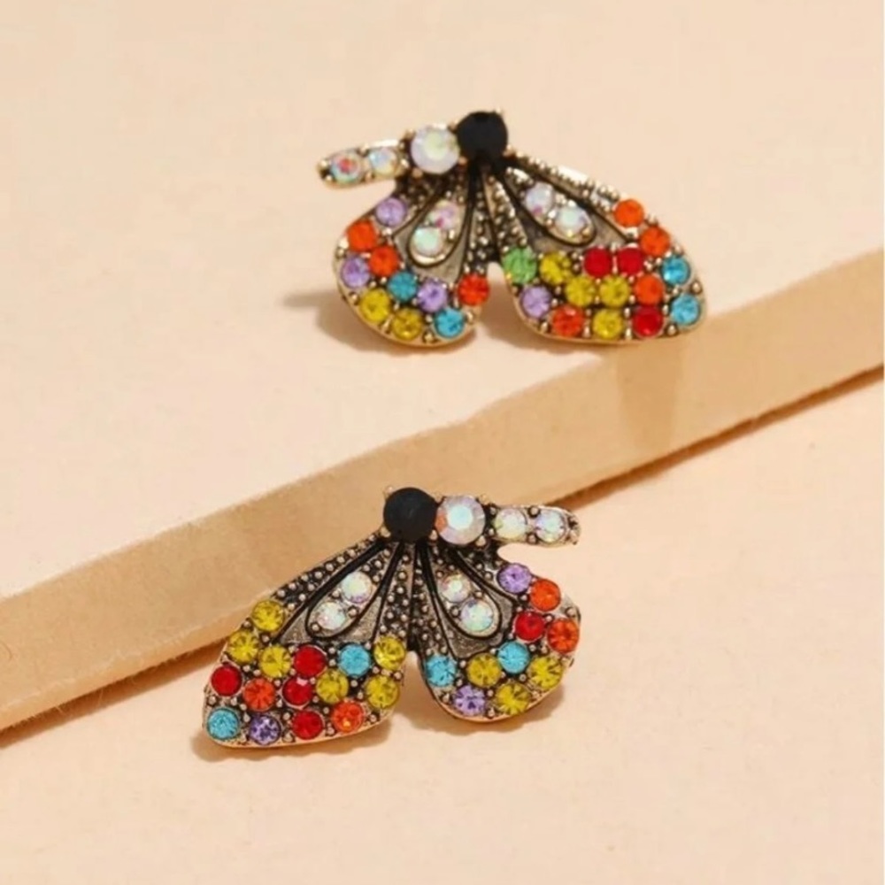 ❤️LAST PAIR! 🦋 multicolored rhinestone studs🧡 - Picture 3 of 8